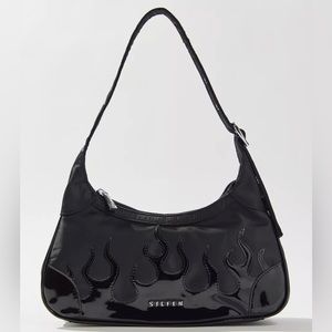 SILFEN Black Patent Flame Shoulder Bag